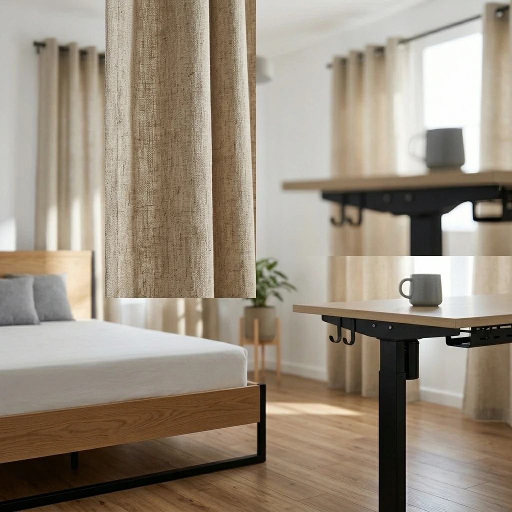 Minimalist Workspace — H.VERSAILTEX Linen 100% Blackout Curtains for Bedroom Full Light Blocking Curtains, Textured Window Curtain for Living Room 84 inch Grommet, Energy Efficient Curtains White Liner(2 Panels, Natural)