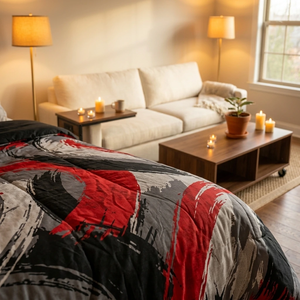 Cozy Wood Chill Space — Feelyou Red Black and Grey Comforter Geometric Artistic Smear Comforter Set Abstract Graffiti Art Bedding Set Contemporary Modern Brush Design Duvet Set Room Decor Quilt Set King Size
