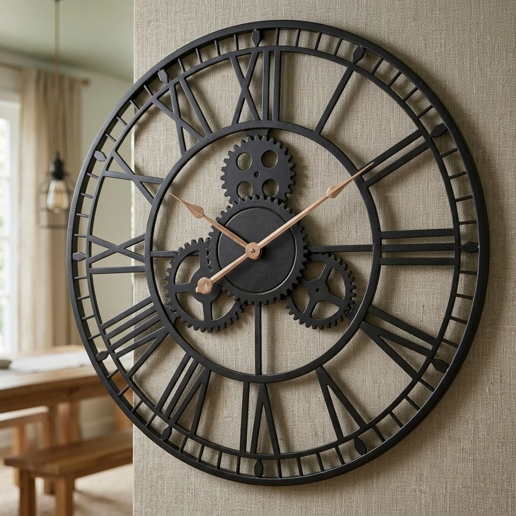 Japandi Living Room — Pytha Sight 30 Inch Extra Large Giant Wall Clock,Oversized Round Silent Vintage Industrial Black Metal Farmhouse Big Roman Numeral Wall Clocks for Living Room,Kitchen,Bedroom Home Decor