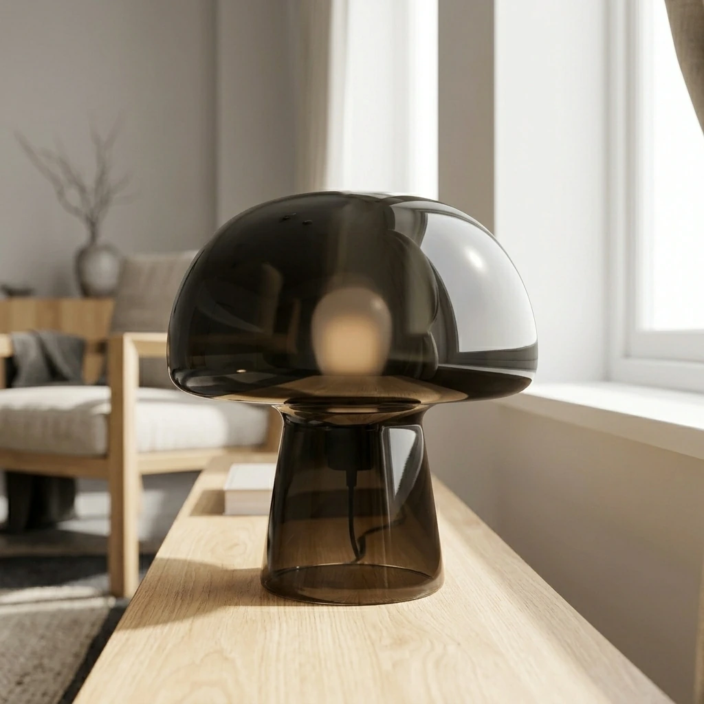 Japandi Chill Space — ONEWISH Mushroom Lamp Small Vintage Table Lamp for Bedroom Nightstand, Bedside Lamp Translucent Glass Stepless Dimmable, Murano Aesthetic Home Decor for Living Room Kitchen(Black)