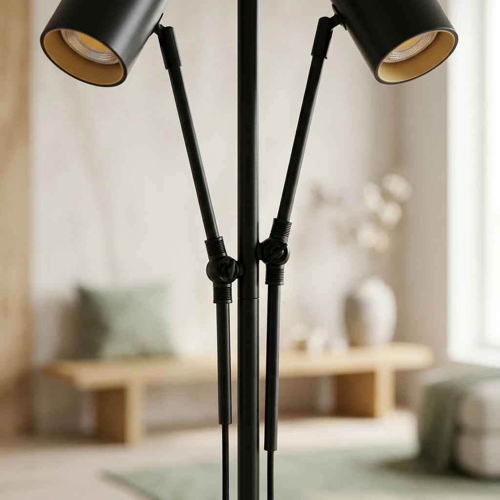 Japandi Chill Space — Brightech Jacob LED Standing Lamp, Modern Bright Floor Lamps for Living Rooms & Bedrooms, Tall LED Lighting Lamp with Adjustable 3 Light Tree – Classic Black