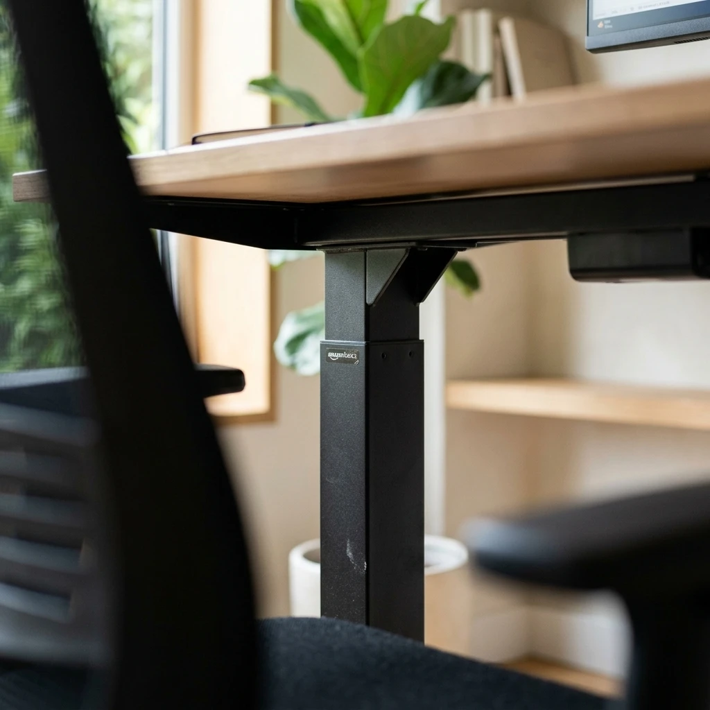 Japandi Home Office Setup 2026 — Amazon Basics Electric Standing Desk, Height Adjustable Home Office Desk with Quiet Motor and Multiple Presets, White/Oak Effect