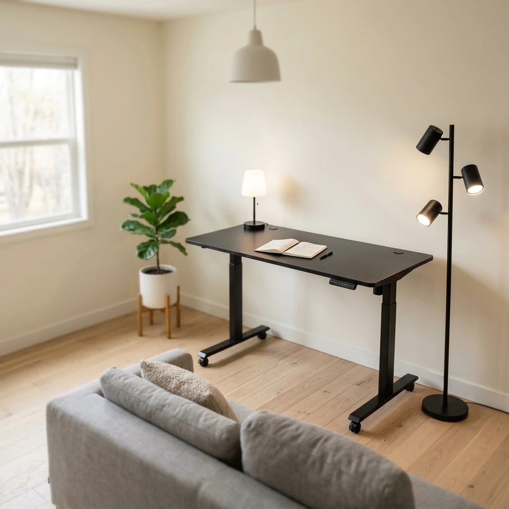 Minimalist Chill Space — Brightech Jacob LED Standing Lamp, Modern Bright Floor Lamps for Living Rooms & Bedrooms, Tall LED Lighting Lamp with Adjustable 3 Light Tree – Classic Black