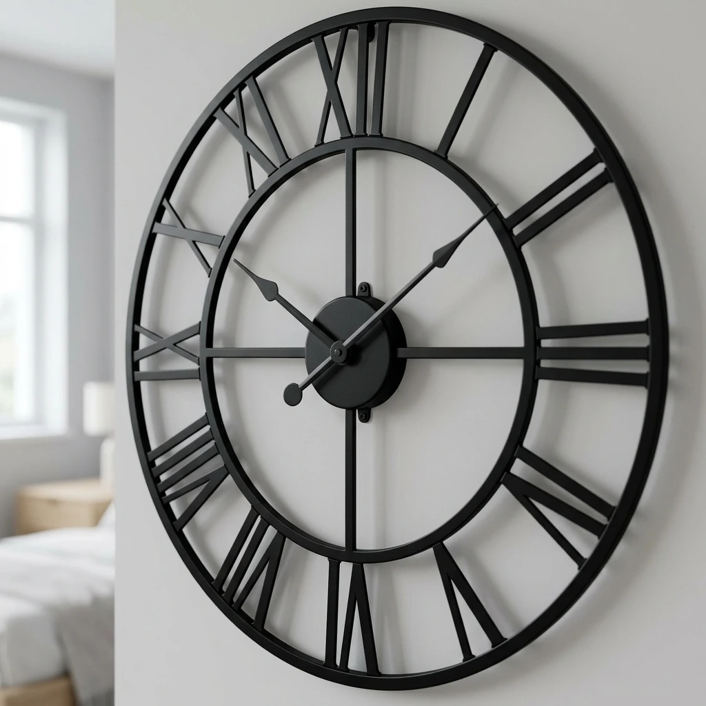 Minimalist Bedroom — Pytha Sight 30 Inch Extra Large Giant Wall Clock,Oversized Round Silent Vintage Industrial Black Metal Farmhouse Big Roman Numeral Wall Clocks for Living Room,Kitchen,Bedroom Home Decor