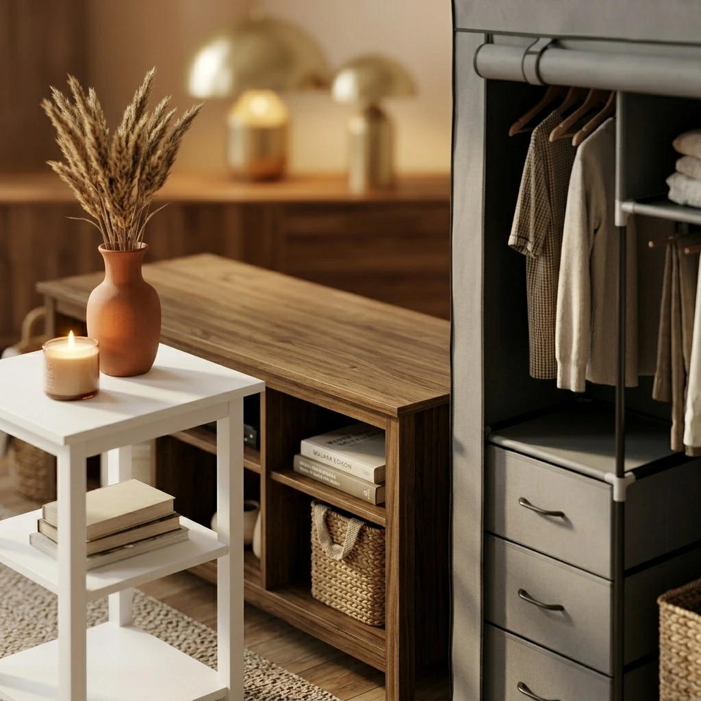 Cozy Wood Chill Space — Furinno JUST Side Table, 3-Tier End Table, Open Shelves Night Stand, Bedside Table, Toolless Assembly, for Living Room, Bedroom, Bathroom, White