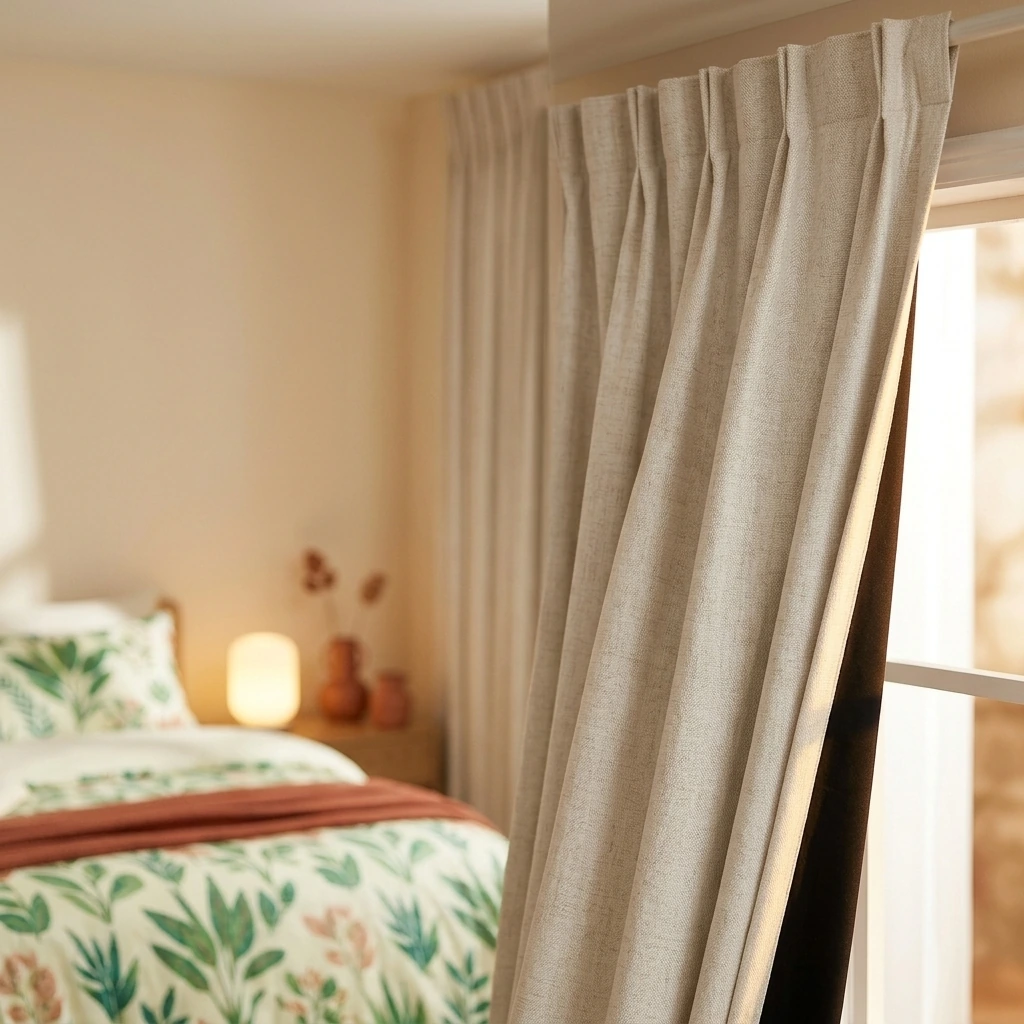 Cozy Wood Living Room — 42 W x 90 L inch Pinch Pleat Darkening Drapes Faux Linen Curtains with Lining Drapery Panel for Living Room Bedroom Meetingroom Club Theater Patio Door (1 Panel),Beige White