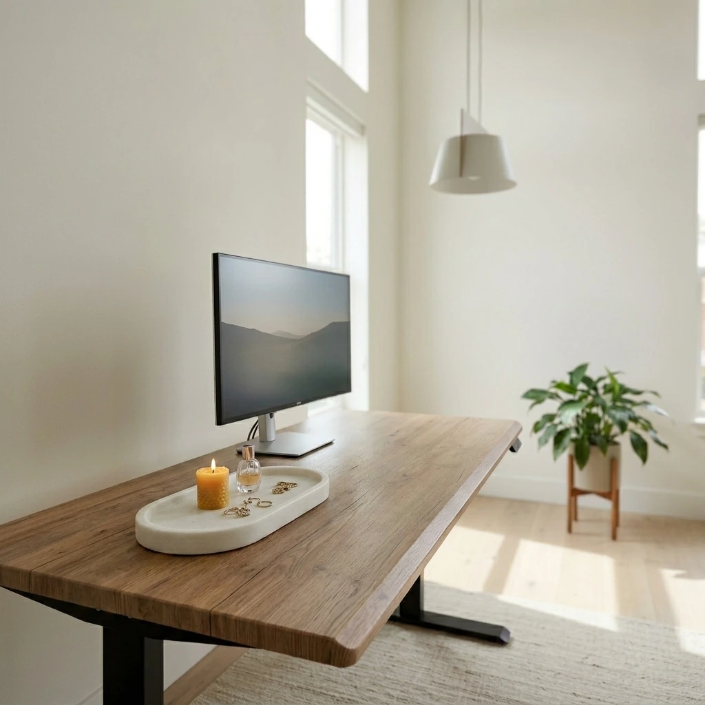 Minimalist Bedroom — Vari ComfortEdge 72x30 Inch Electric Standing Desk – Height Adjustable Large Office Sit Stand VariDesk with Sloped Edge, Memory Presets, 180 LB Capacity + Tool-Free Assembly (Reclaimed Wood)