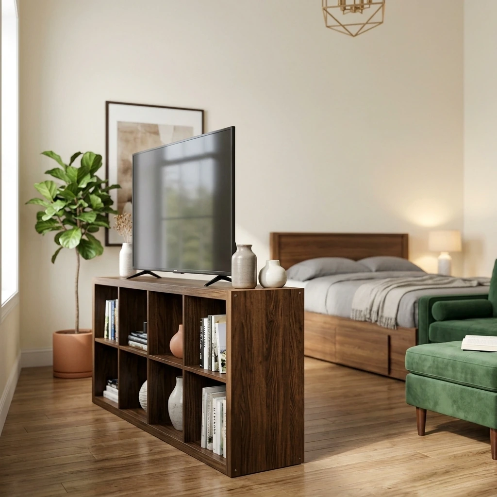 Cozy Wood Living Room — Walker Edison Wren Classic 6 Cubby TV Stand for TVs up to 80 Inches, 70 Inch, Espresso