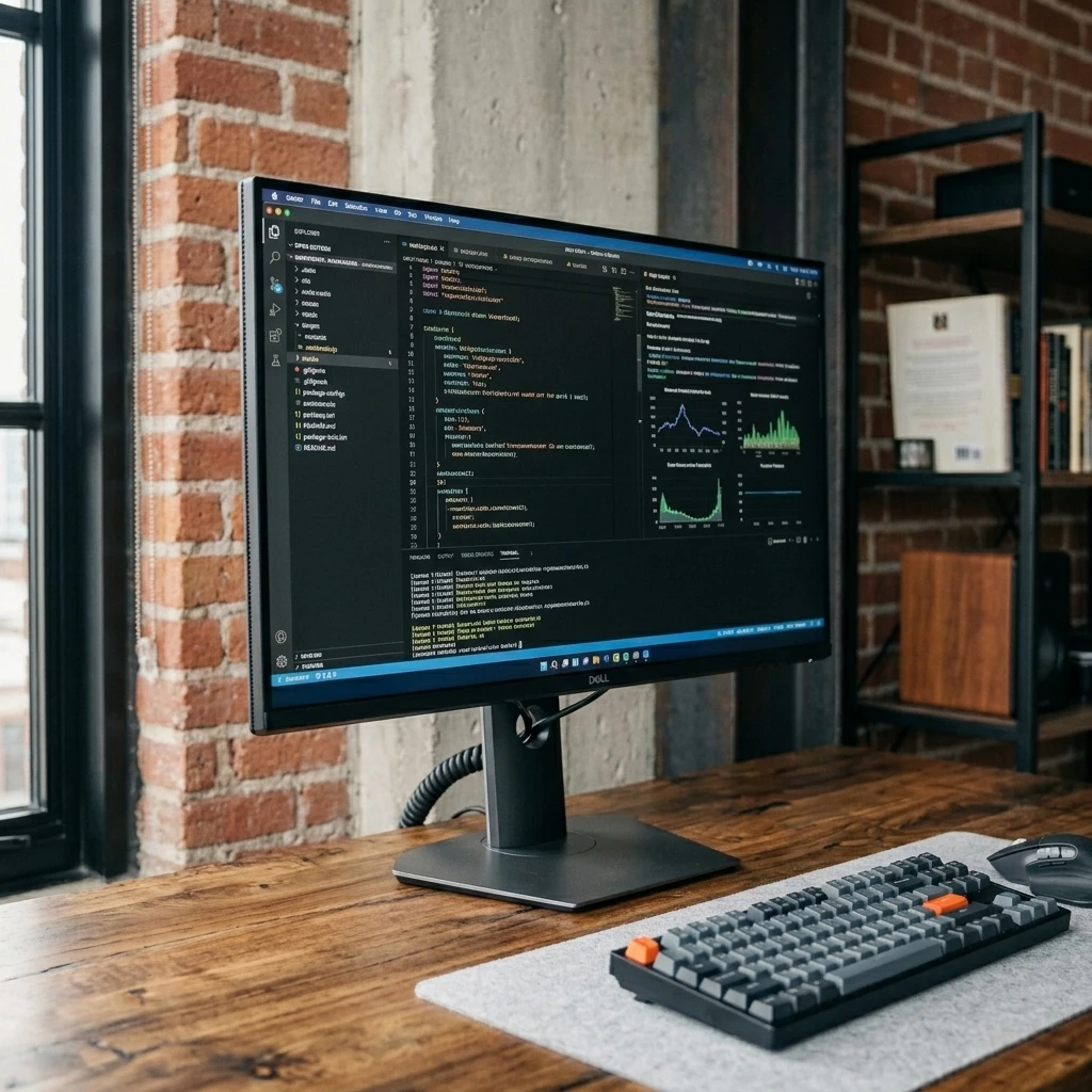 Industrial Home Office Setup 2026 — Dell 27 Plus 4K Monitor - S2725QS - 27-inch 4K (3840 x 2160) 120Hz 16:9 Display, IPS Panel, AMD FreeSync Premium, sRGB 99%, Integrated Speakers, 1500:1 Contrast Ratio, Comfortview - Ash White