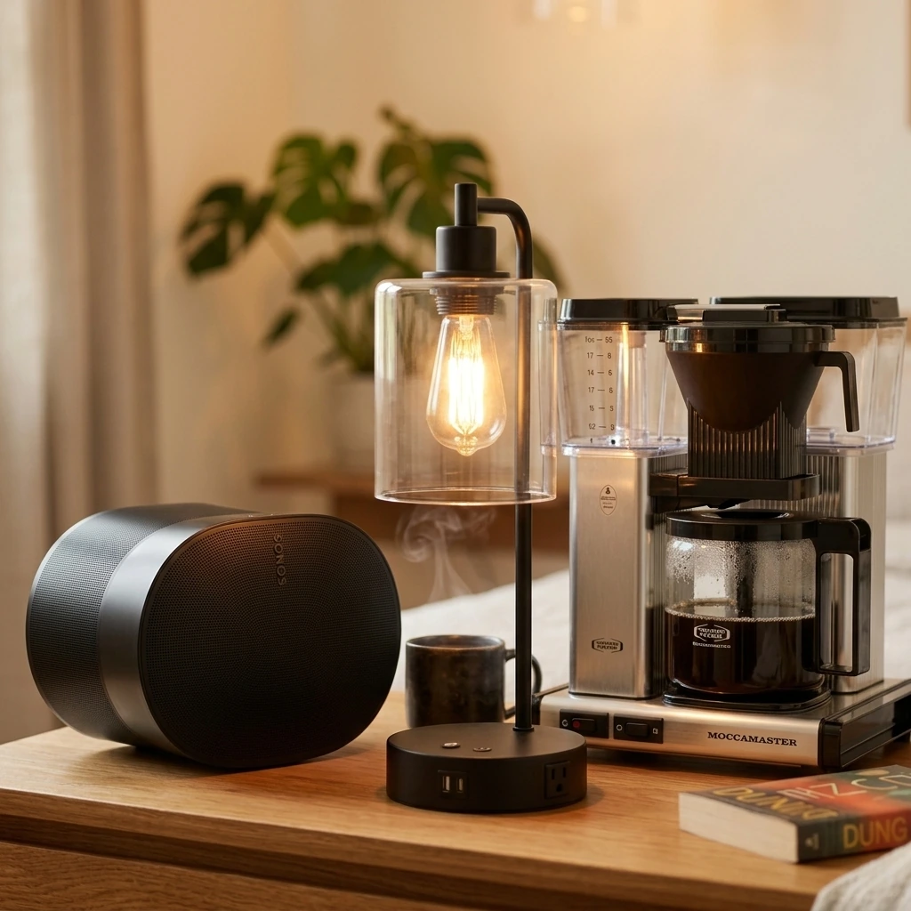 Cozy Wood Bedroom — Set of 2 Industrial Table Lamps with USB C+A Ports and Outlet, Fully Stepless Dimmable Bedside Lamps for Bedrooms, Nightstand Desk Lamp with Glass Shade for Reading Living Room Office (Bulbs Included)