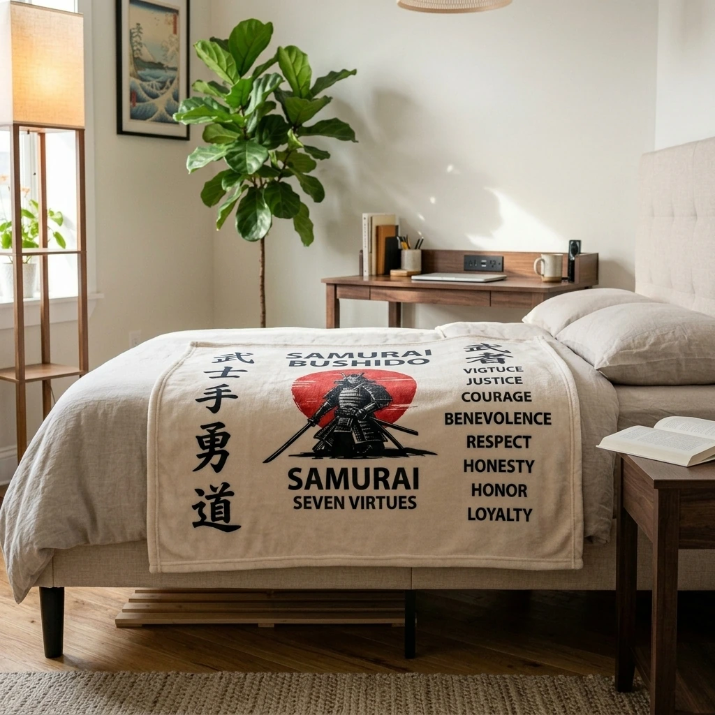 Cozy Wood Workspace — Samurai Bushido Blanket Japanese Gifts Seven Virtues Throw Blanket Super Warm Soft Plush Lightweight Fleece Flannel Japan Decor Blanket for Women Men Girls Boys for Couch Sofa Bedding 50"X40"