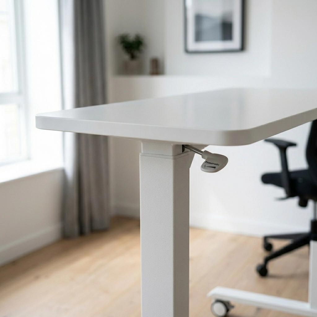Minimalist Home Office Setup 2026 — FLEXISPOT H7 Adjustable Overbed Bedside Table with Wheels Pneumatic Mobile Standing Desk Laptop Desk Rolling Computer Cart Movable Overbed Table Hospital Home Use(27.6" W x 15.7" D, White)
